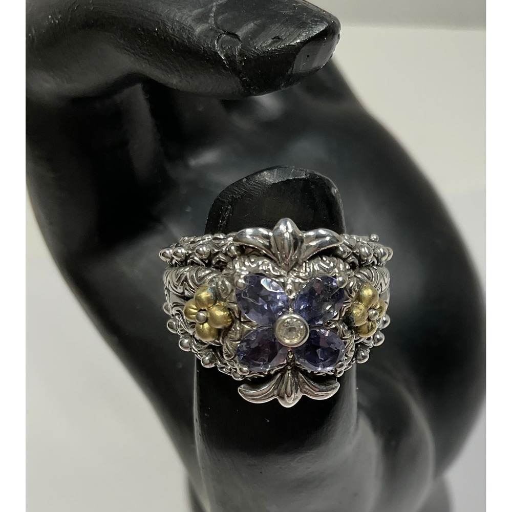 Barbara Bixby Sterling Silver 18k Gold Floral iolite  Ring Size 6